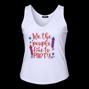 Onque Casual Womens White We The People Like To Party Tank Top Rhinestone Large